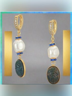 🔥🔥🔥NWT Shashi Harlow Gold Pearl Green Stone Drop Earrings